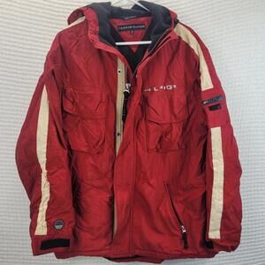Tommy Hilfiger Performance Cold/Water Stop Hooded Jacket Sz Med Red W/Hood Heavy